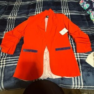 Chic Red Blazer with Unique Detailing